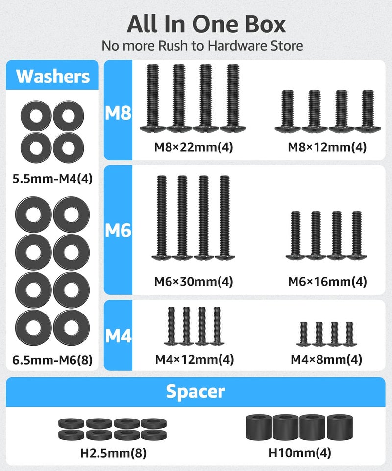 MOUNTUP Universal TV Mounting Hardware Screw Kit with Box - M4 M6 M8 Screws, Spacers & Washers for Most LED LCD OLED 4K TVs, Replacement Screws for TVs/Monitor Mounting, MU9041 - Image 2